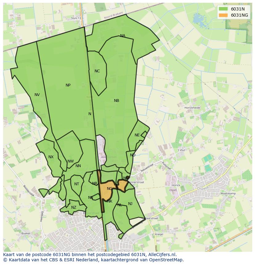 Afbeelding van het postcodegebied 6031 NG op de kaart.