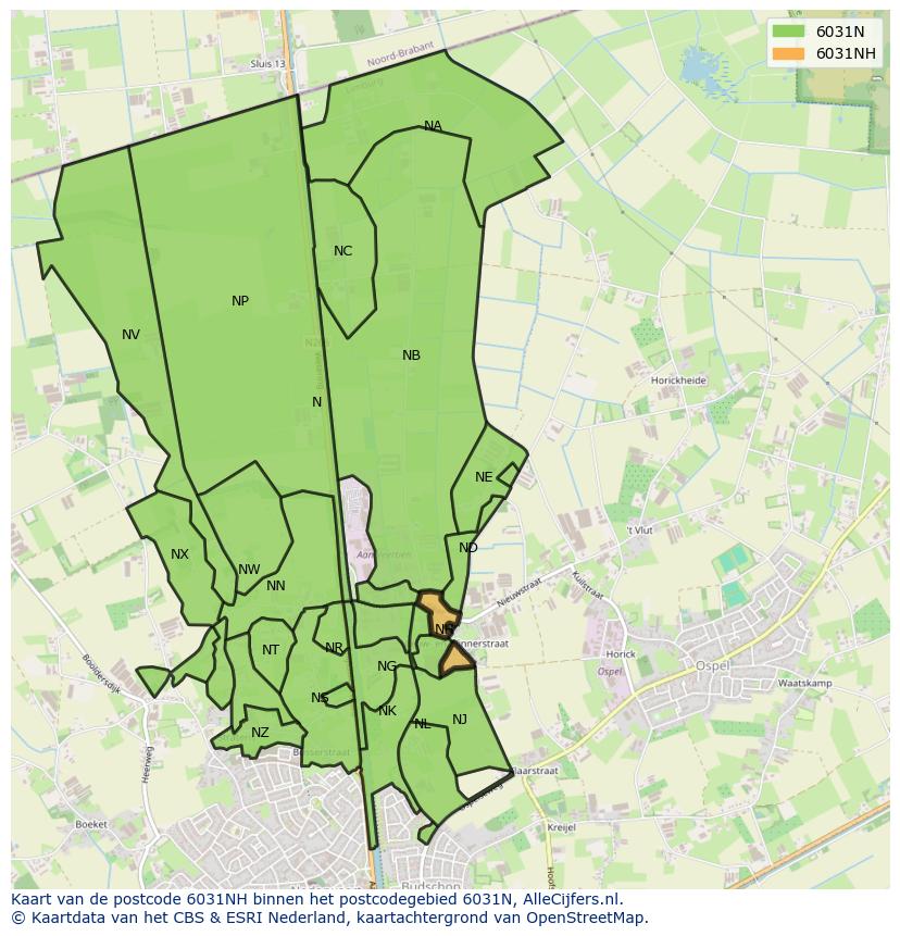 Afbeelding van het postcodegebied 6031 NH op de kaart.