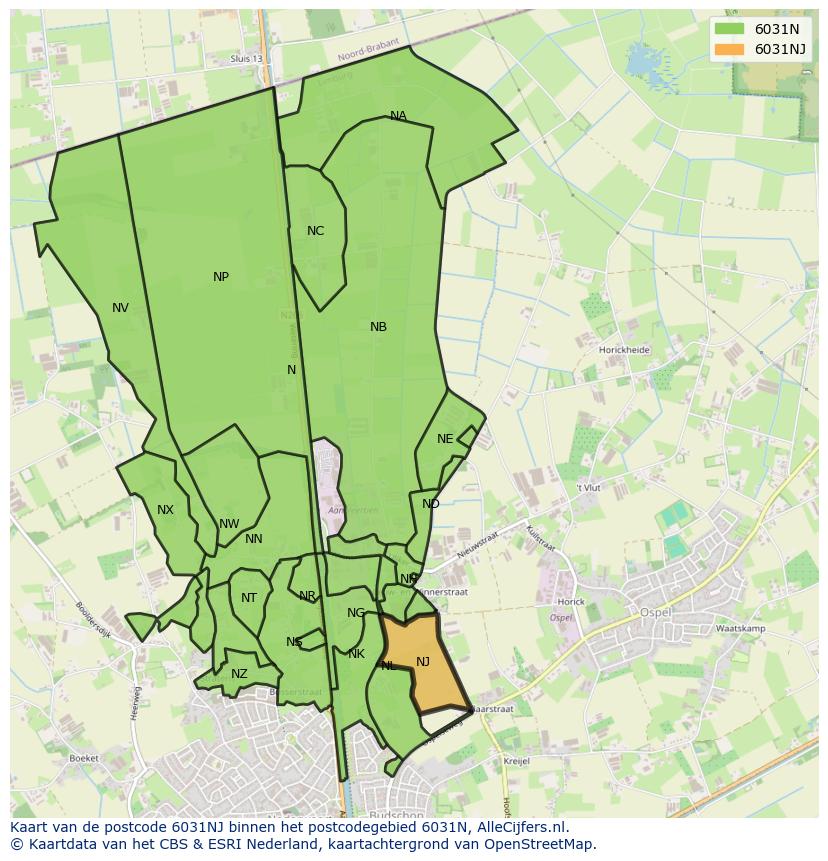 Afbeelding van het postcodegebied 6031 NJ op de kaart.