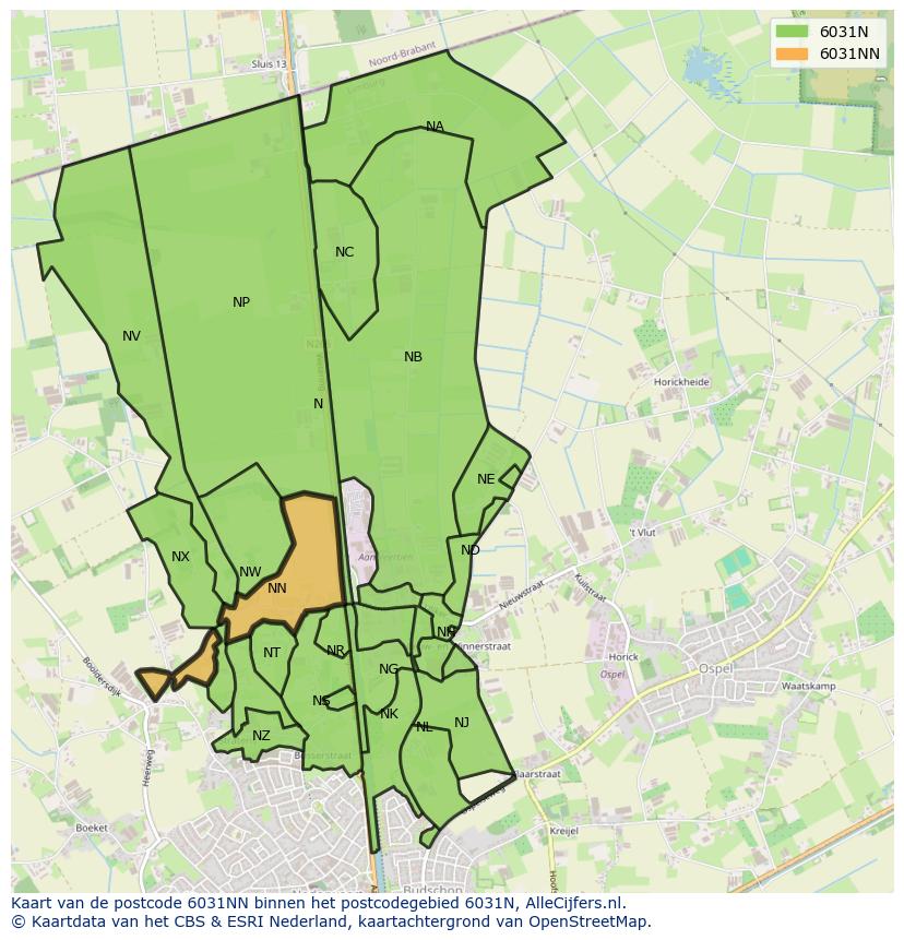 Afbeelding van het postcodegebied 6031 NN op de kaart.