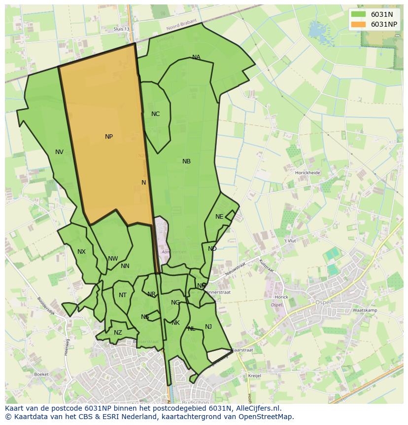 Afbeelding van het postcodegebied 6031 NP op de kaart.