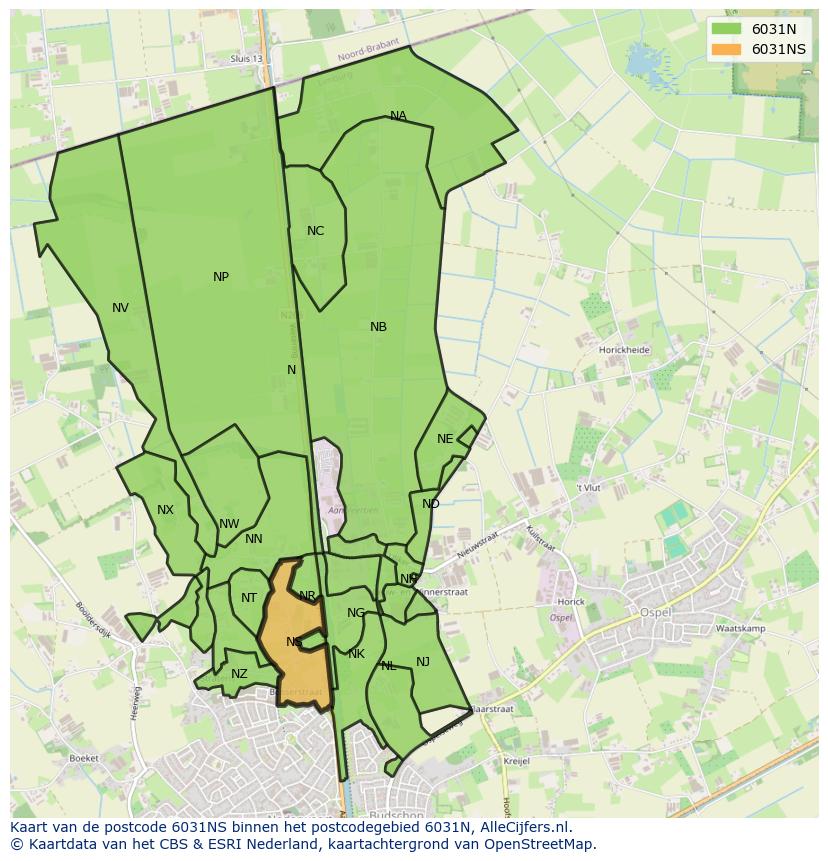 Afbeelding van het postcodegebied 6031 NS op de kaart.