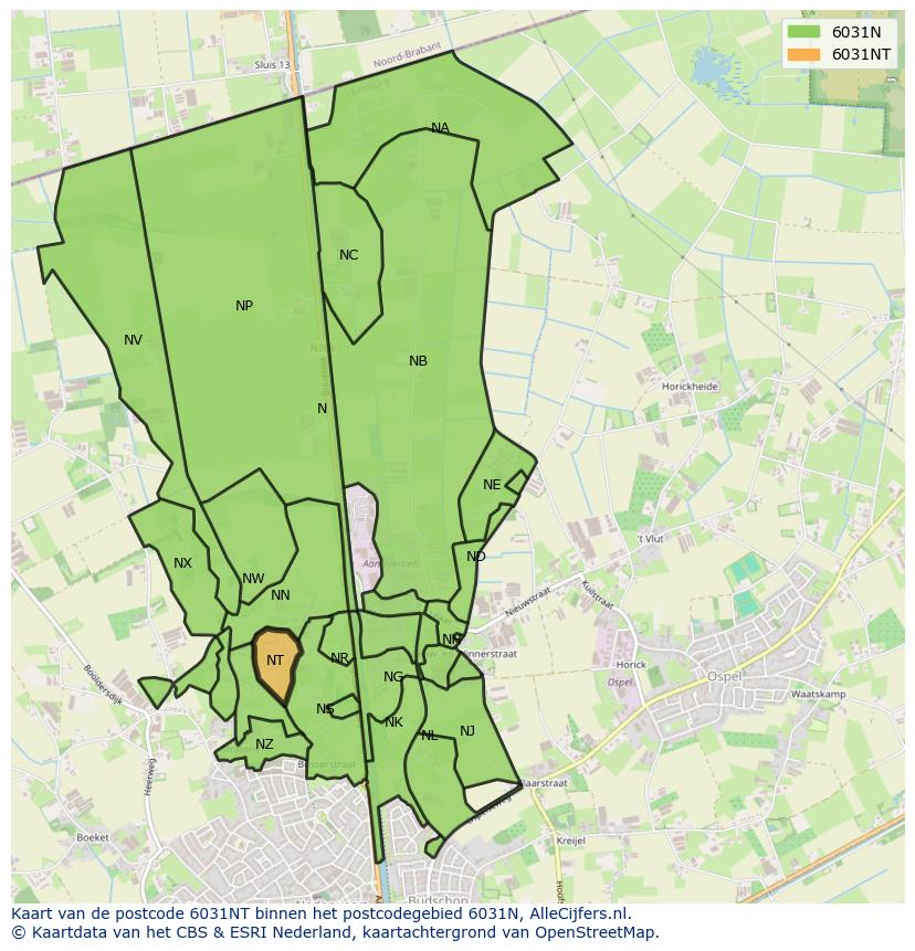 Afbeelding van het postcodegebied 6031 NT op de kaart.