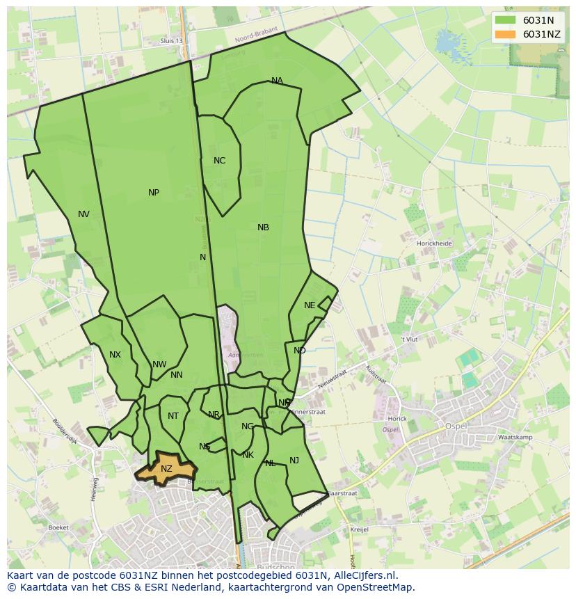 Afbeelding van het postcodegebied 6031 NZ op de kaart.