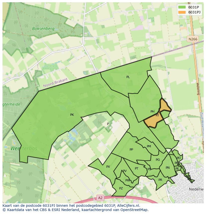 Afbeelding van het postcodegebied 6031 PJ op de kaart.