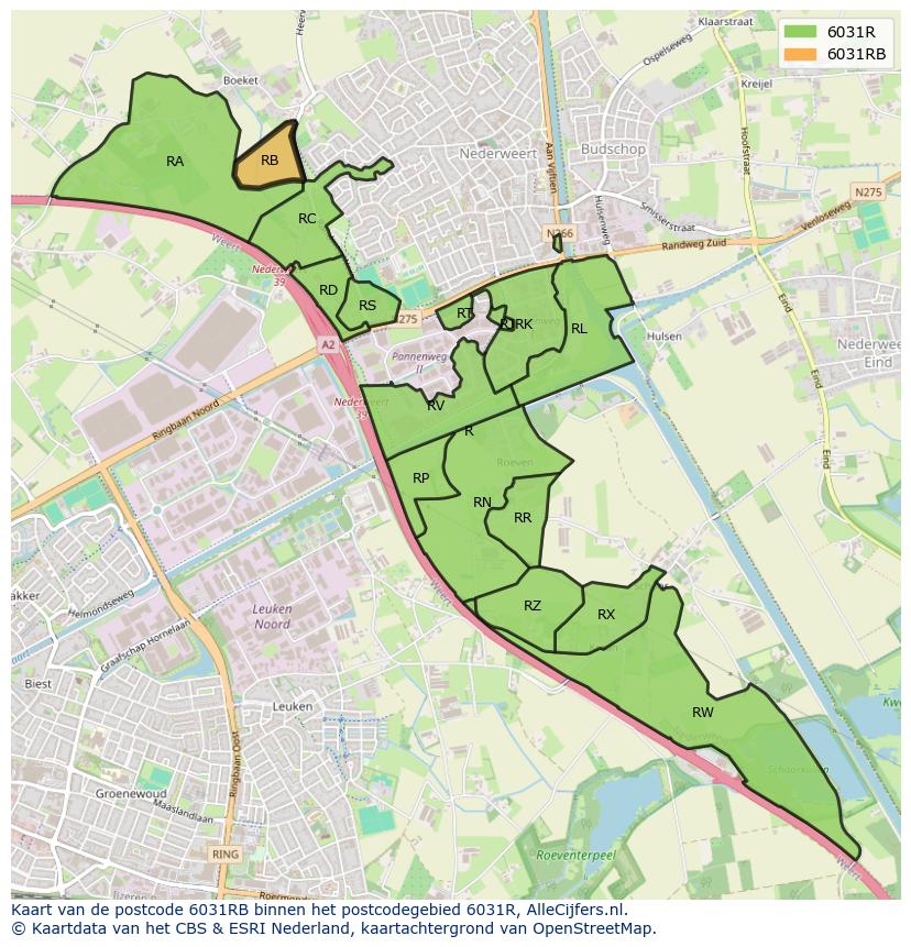 Afbeelding van het postcodegebied 6031 RB op de kaart.