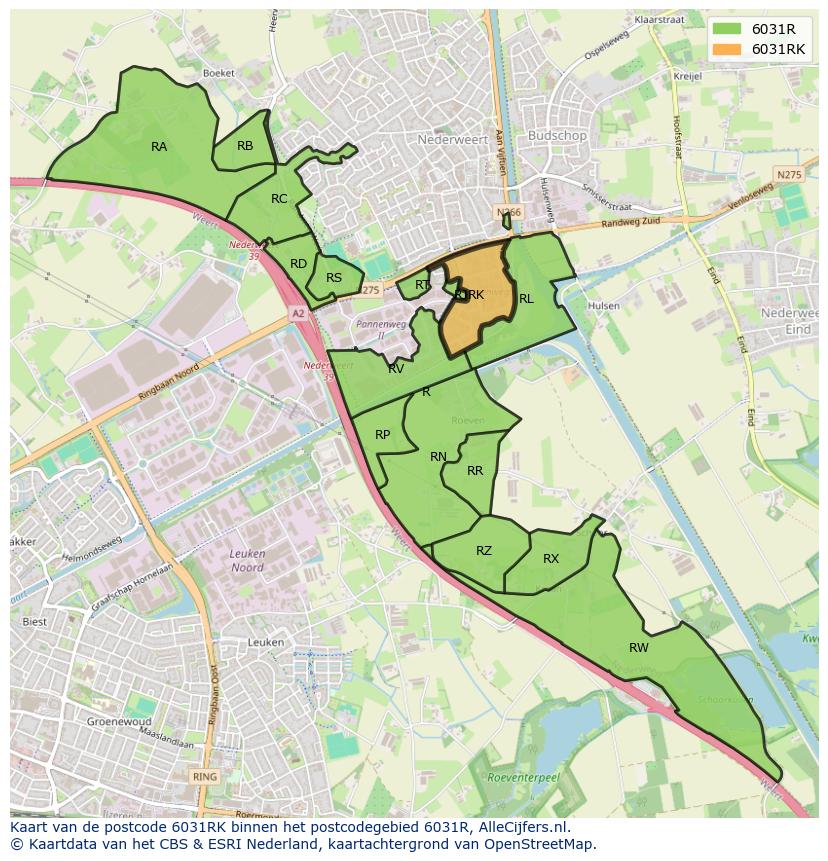 Afbeelding van het postcodegebied 6031 RK op de kaart.