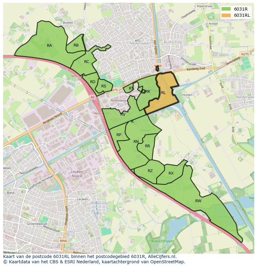Afbeelding van het postcodegebied 6031 RL op de kaart.