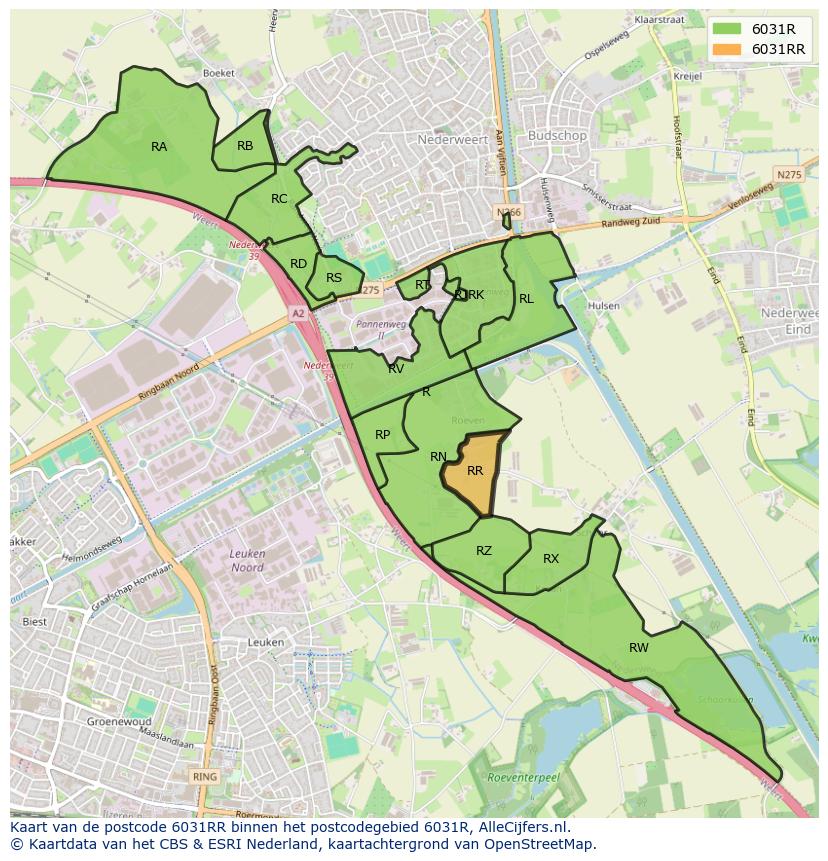 Afbeelding van het postcodegebied 6031 RR op de kaart.