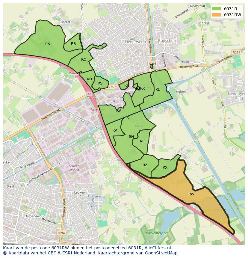 Afbeelding van het postcodegebied 6031 RW op de kaart.