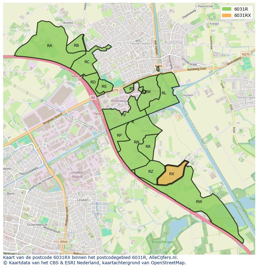 Afbeelding van het postcodegebied 6031 RX op de kaart.
