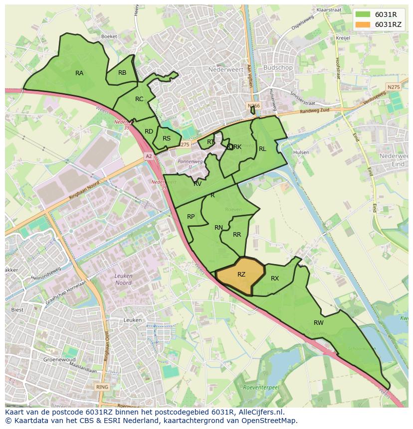 Afbeelding van het postcodegebied 6031 RZ op de kaart.