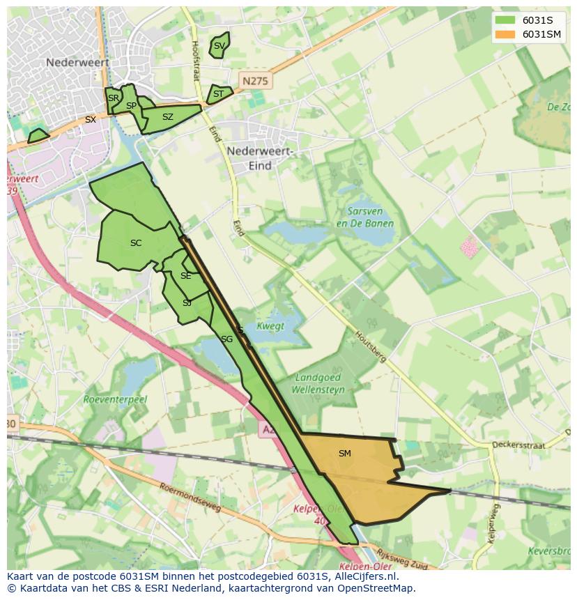 Afbeelding van het postcodegebied 6031 SM op de kaart.