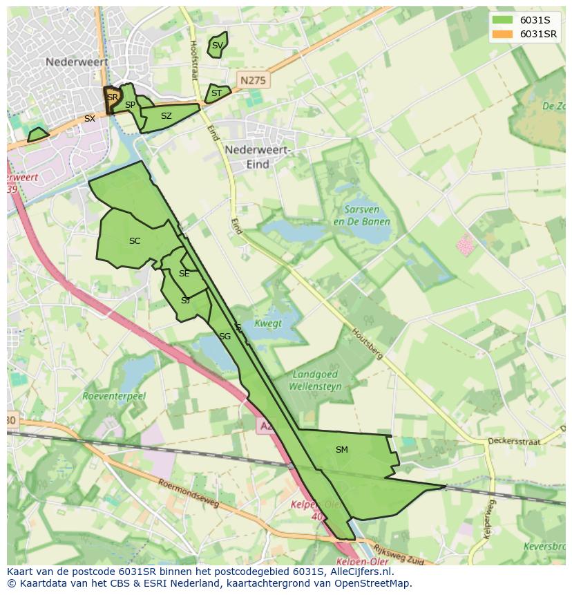 Afbeelding van het postcodegebied 6031 SR op de kaart.