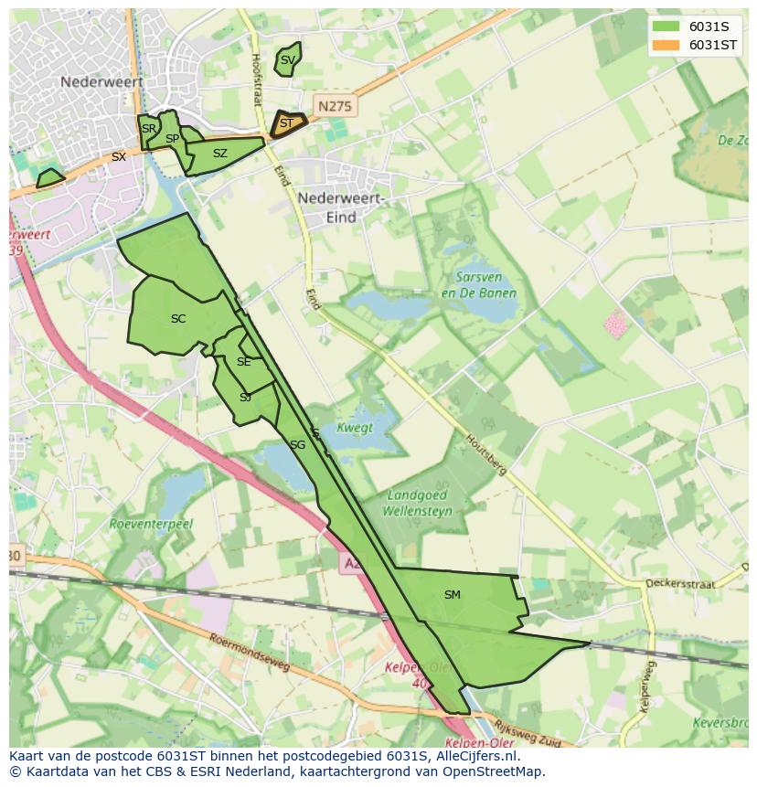 Afbeelding van het postcodegebied 6031 ST op de kaart.
