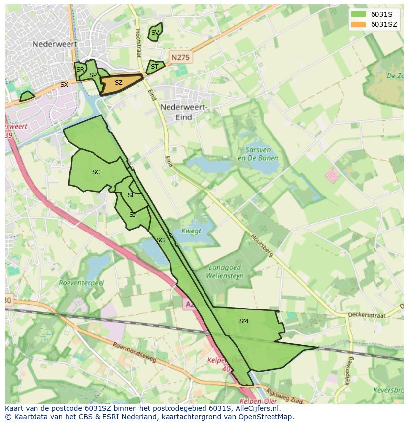Afbeelding van het postcodegebied 6031 SZ op de kaart.