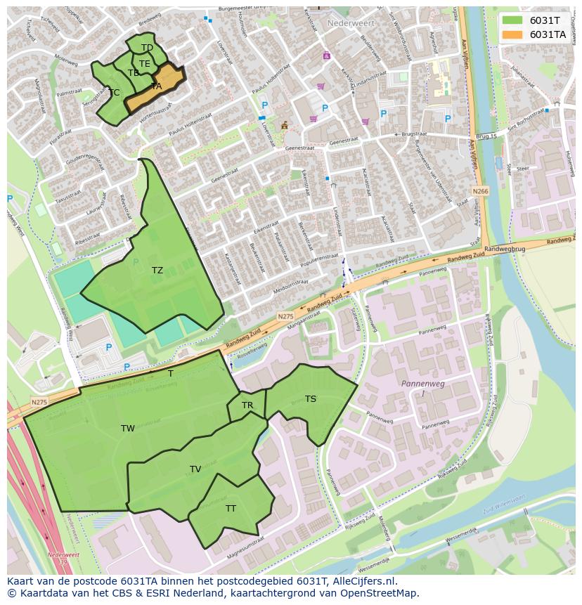 Afbeelding van het postcodegebied 6031 TA op de kaart.