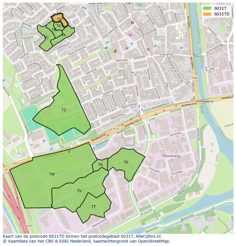 Afbeelding van het postcodegebied 6031 TD op de kaart.