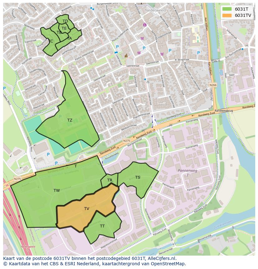 Afbeelding van het postcodegebied 6031 TV op de kaart.