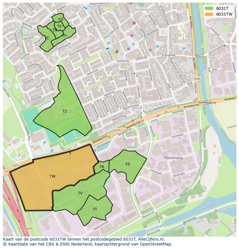 Afbeelding van het postcodegebied 6031 TW op de kaart.
