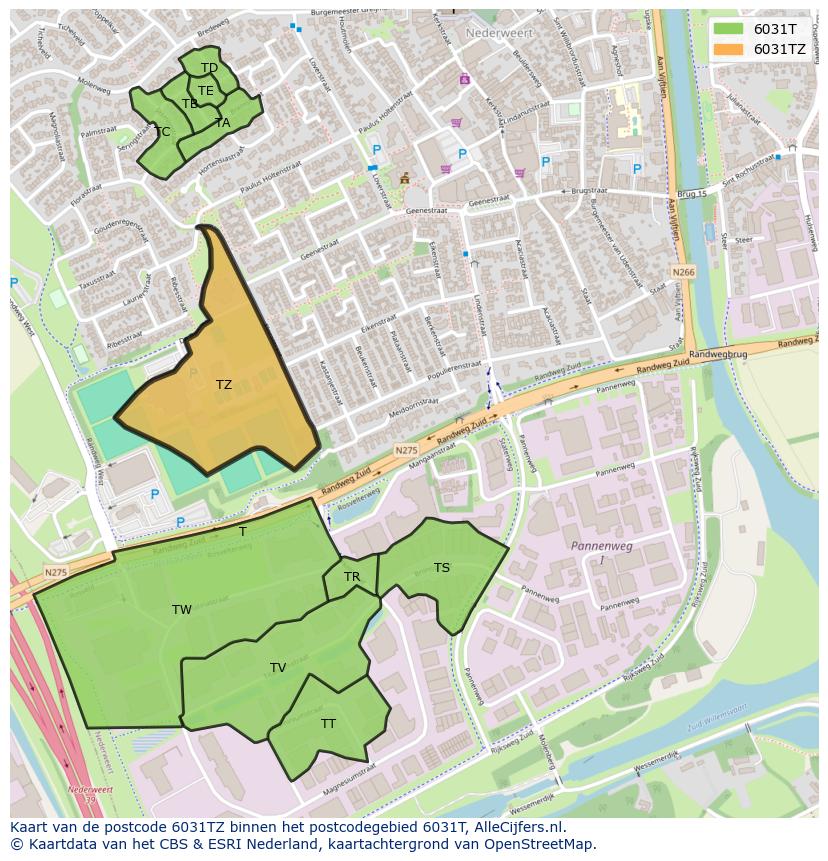 Afbeelding van het postcodegebied 6031 TZ op de kaart.