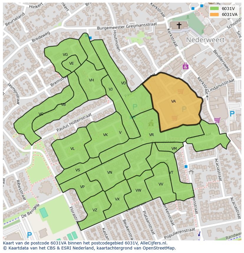 Afbeelding van het postcodegebied 6031 VA op de kaart.