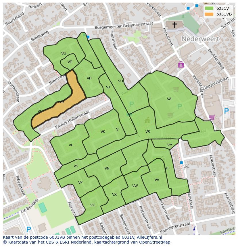 Afbeelding van het postcodegebied 6031 VB op de kaart.