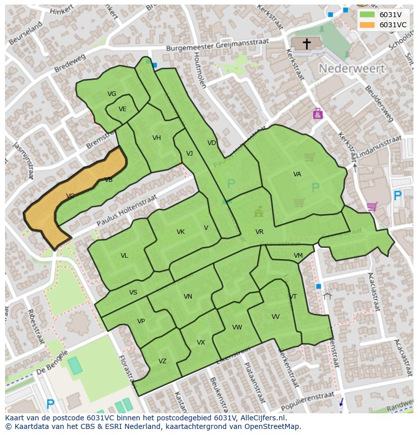 Afbeelding van het postcodegebied 6031 VC op de kaart.