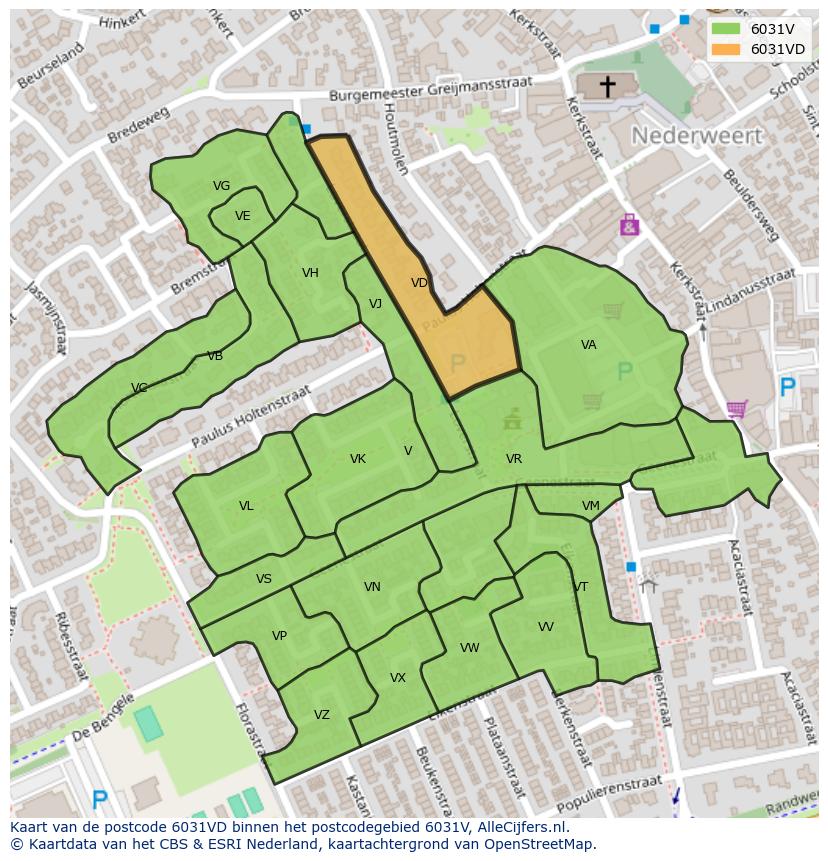 Afbeelding van het postcodegebied 6031 VD op de kaart.
