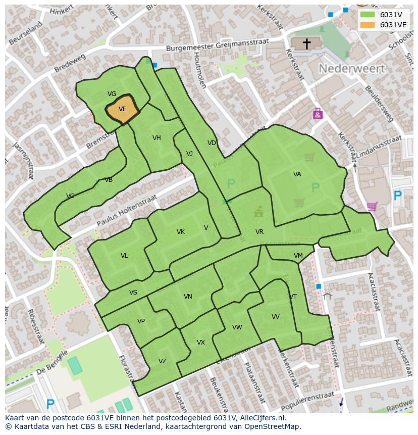 Afbeelding van het postcodegebied 6031 VE op de kaart.