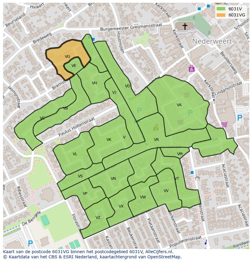 Afbeelding van het postcodegebied 6031 VG op de kaart.