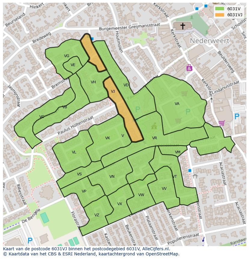 Afbeelding van het postcodegebied 6031 VJ op de kaart.