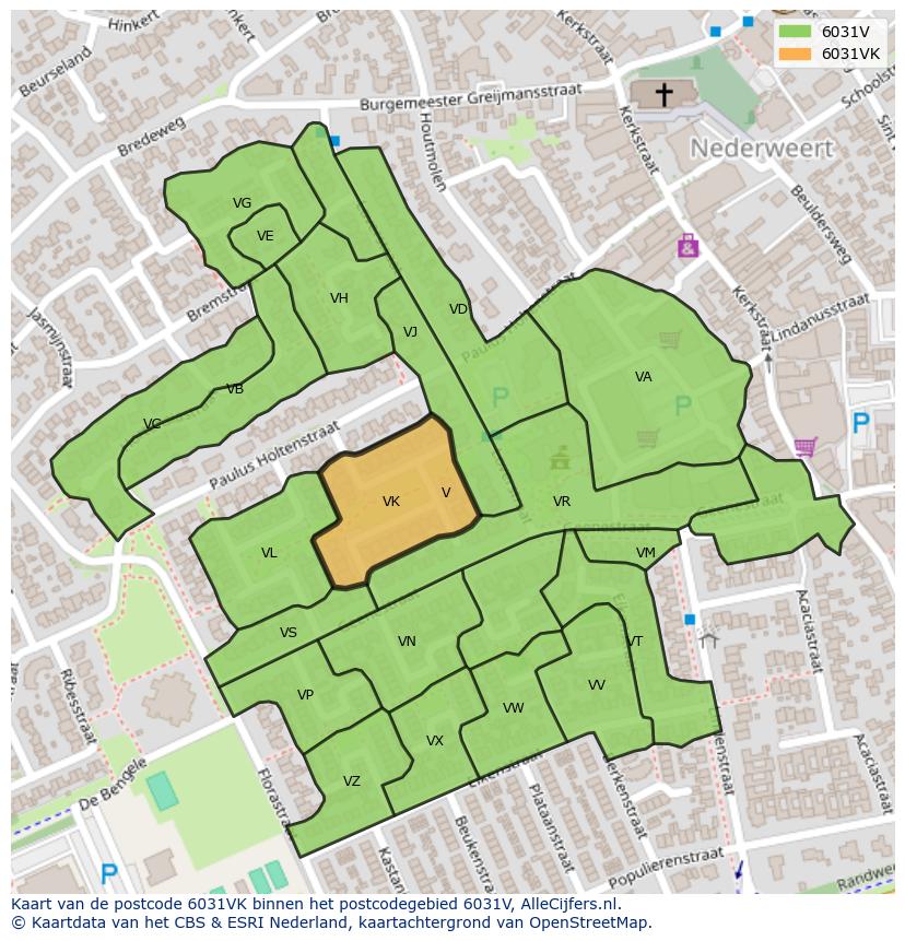 Afbeelding van het postcodegebied 6031 VK op de kaart.