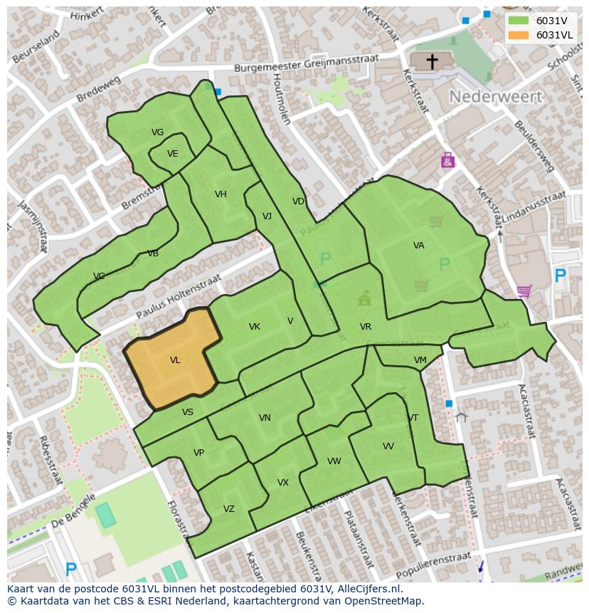 Afbeelding van het postcodegebied 6031 VL op de kaart.