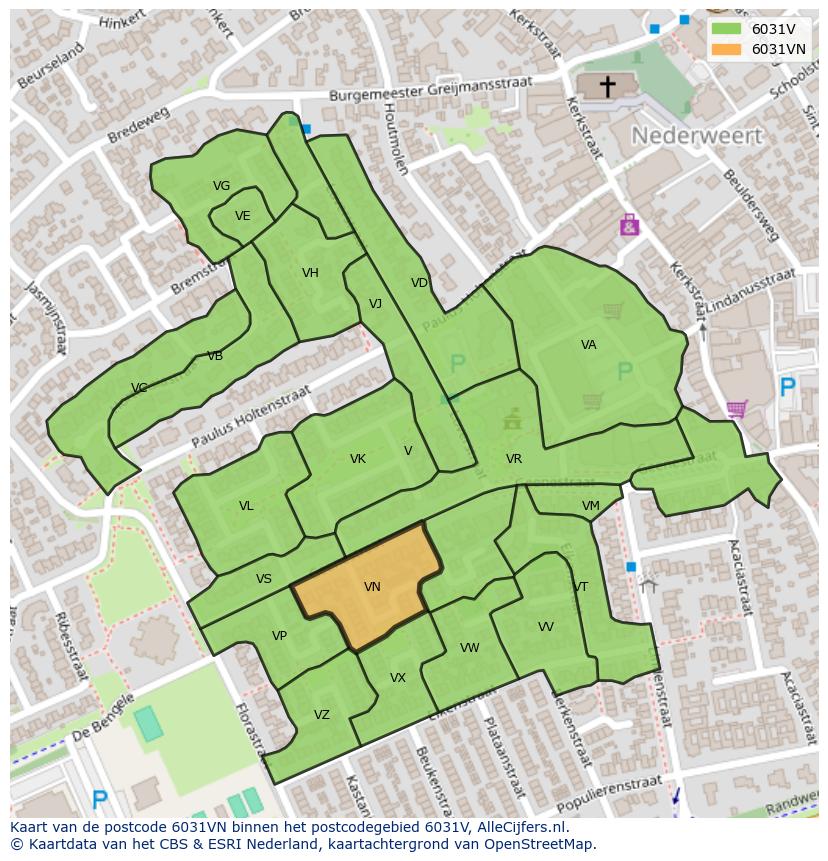 Afbeelding van het postcodegebied 6031 VN op de kaart.