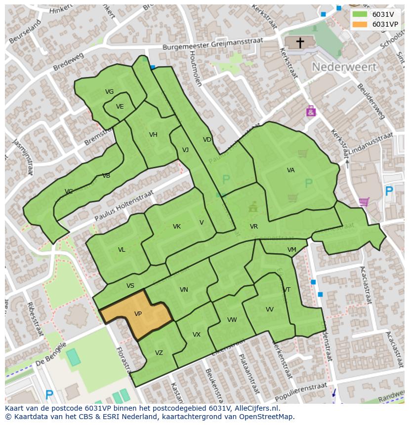 Afbeelding van het postcodegebied 6031 VP op de kaart.