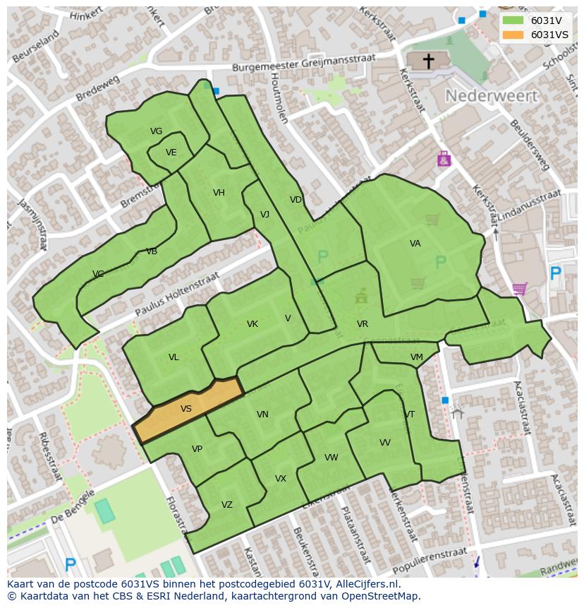 Afbeelding van het postcodegebied 6031 VS op de kaart.