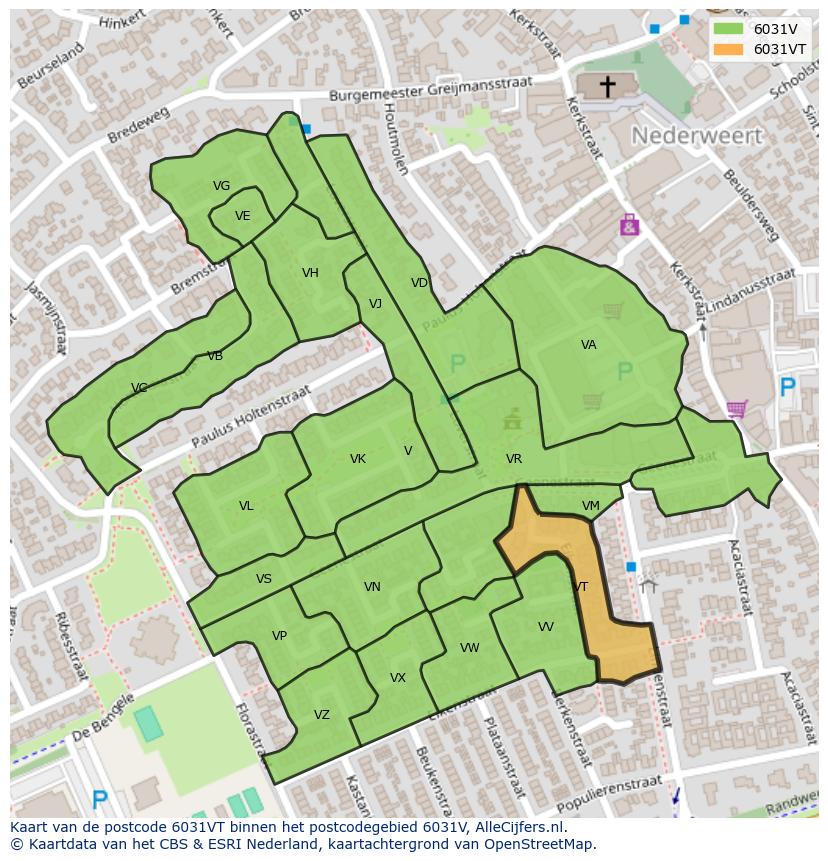 Afbeelding van het postcodegebied 6031 VT op de kaart.