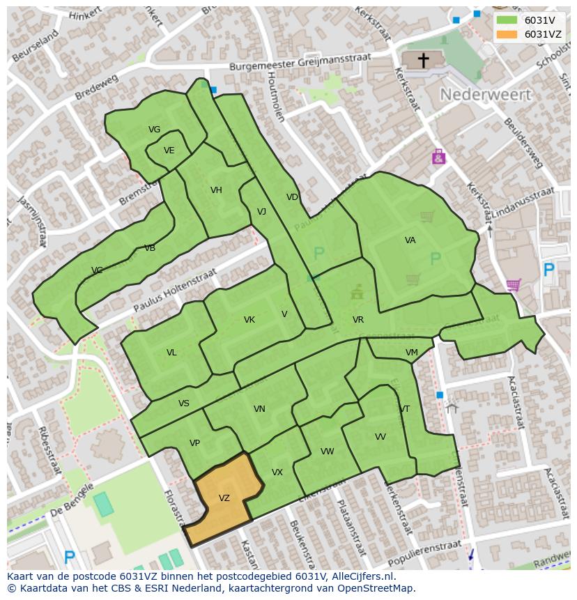Afbeelding van het postcodegebied 6031 VZ op de kaart.