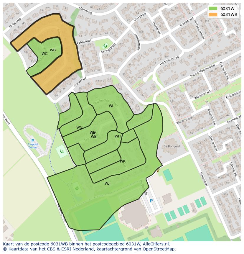 Afbeelding van het postcodegebied 6031 WB op de kaart.