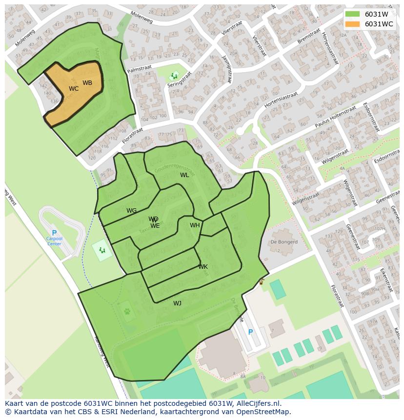 Afbeelding van het postcodegebied 6031 WC op de kaart.