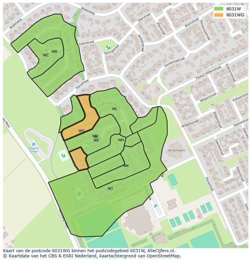 Afbeelding van het postcodegebied 6031 WG op de kaart.