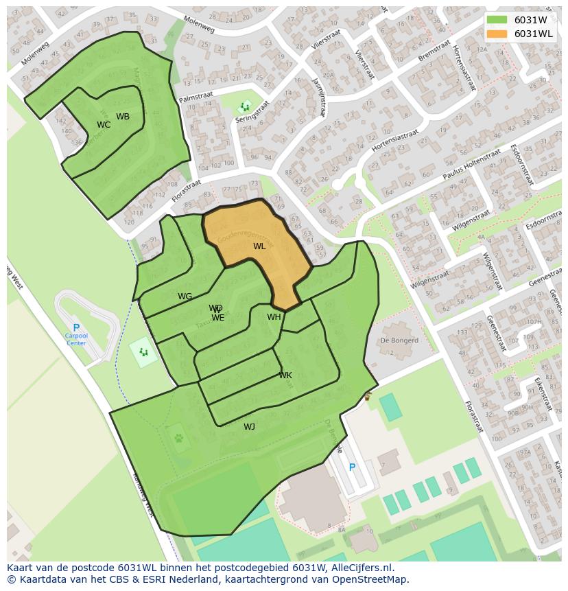 Afbeelding van het postcodegebied 6031 WL op de kaart.