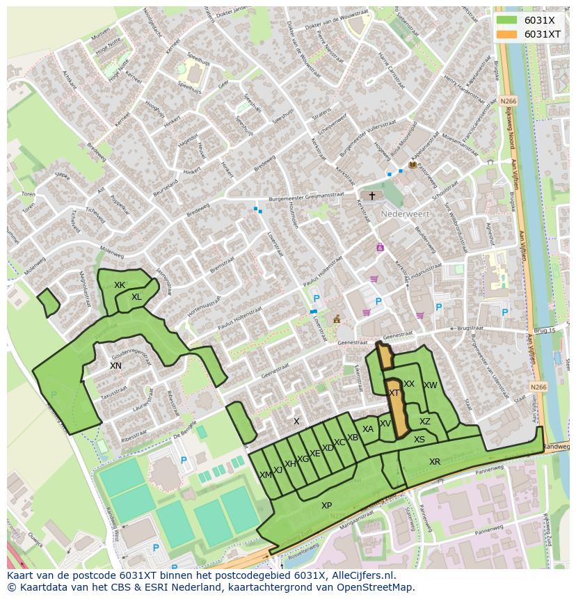 Afbeelding van het postcodegebied 6031 XT op de kaart.