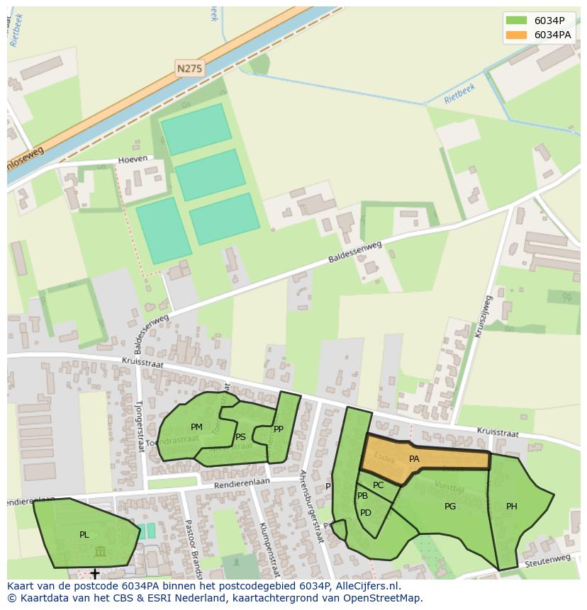 Afbeelding van het postcodegebied 6034 PA op de kaart.