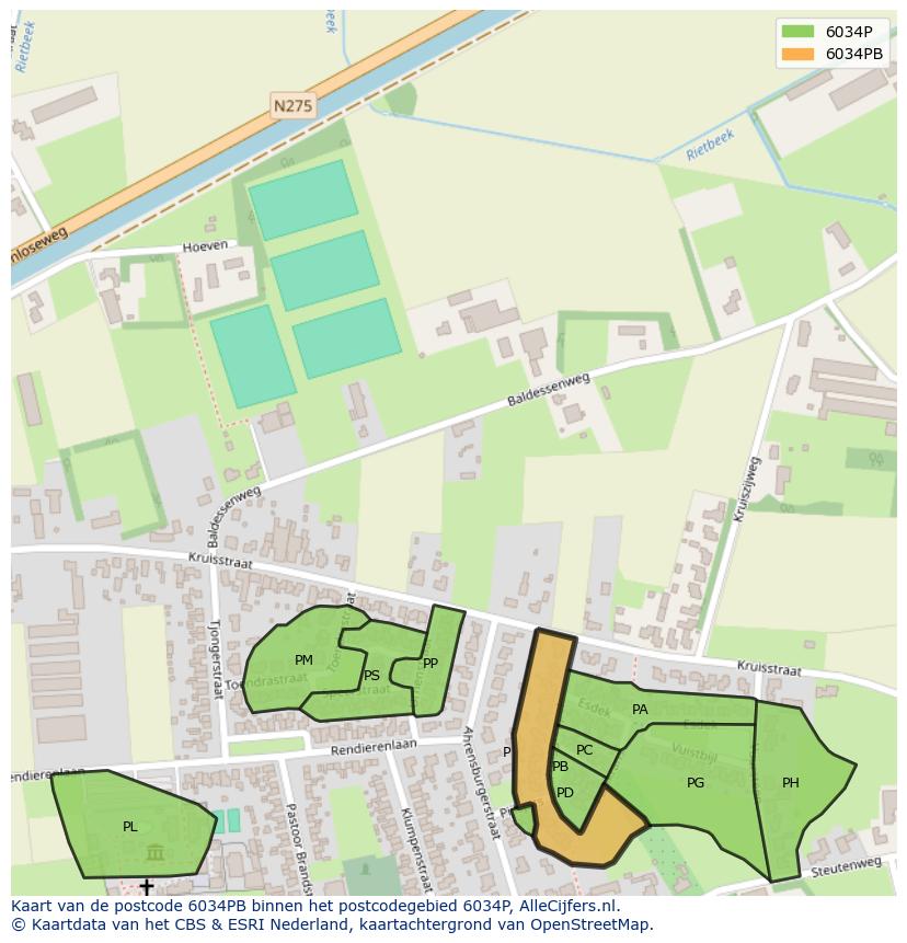 Afbeelding van het postcodegebied 6034 PB op de kaart.