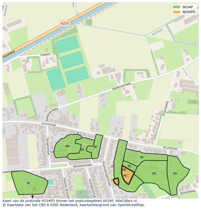Afbeelding van het postcodegebied 6034 PD op de kaart.