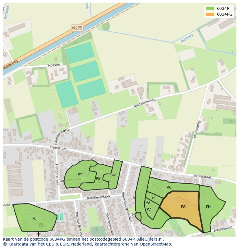 Afbeelding van het postcodegebied 6034 PG op de kaart.