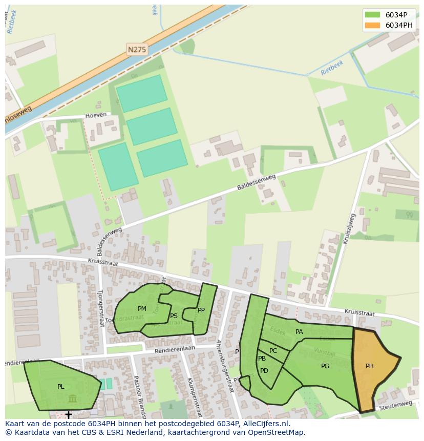 Afbeelding van het postcodegebied 6034 PH op de kaart.