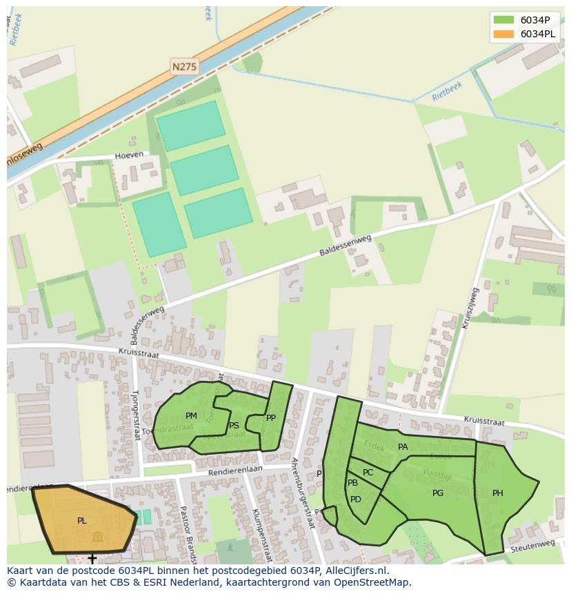Afbeelding van het postcodegebied 6034 PL op de kaart.